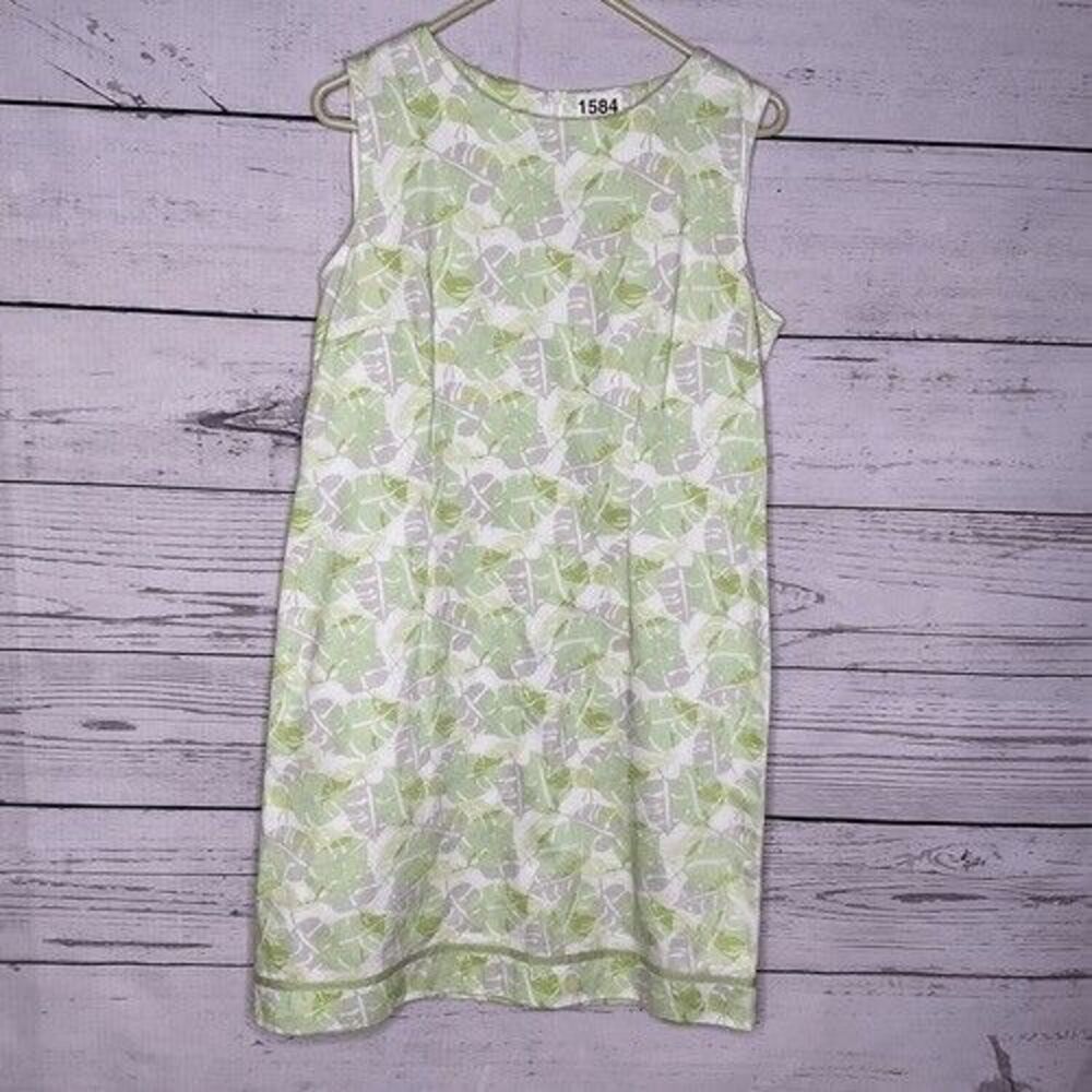 VTG Cleo Green Tropical Sleeveless Knee Length Dress Women Size 12 Petite‎
